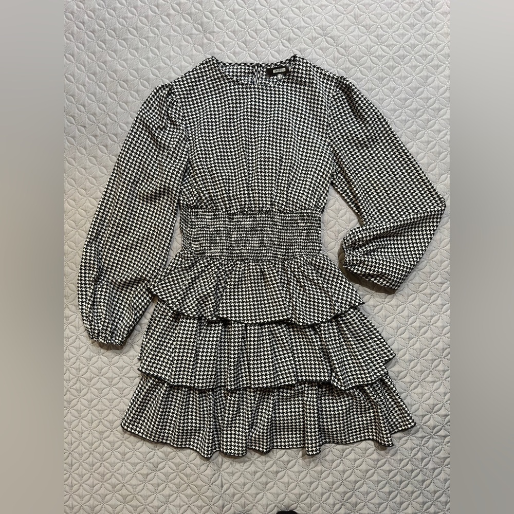 Missguided Chic Houndstooth Tiered Ruffle Dress